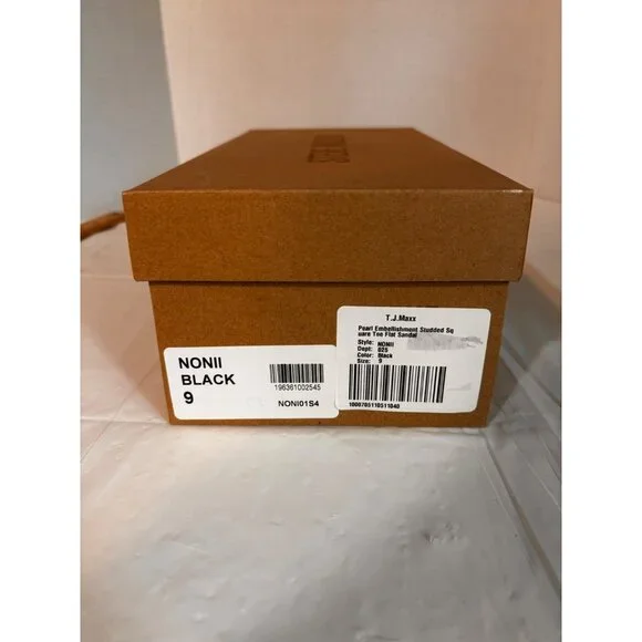 Steve Madden Black Pearl-Studded Flat Sandals With Rhinestone Trim Womens Size 9 - Picture 10 of 11